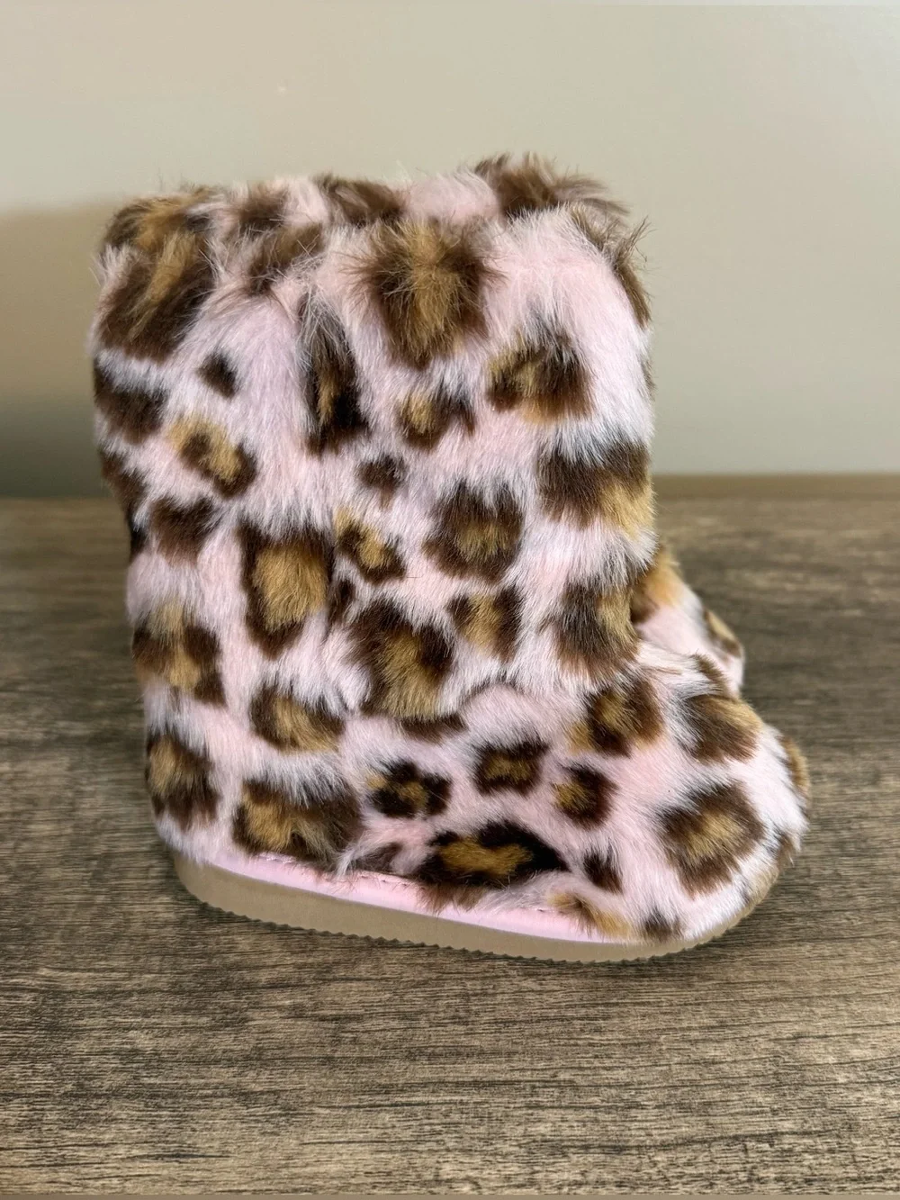 Gymboree Faux Fur Infant Boots Size 3 Pink Leopard Print 2009 Winter Glam Kitty